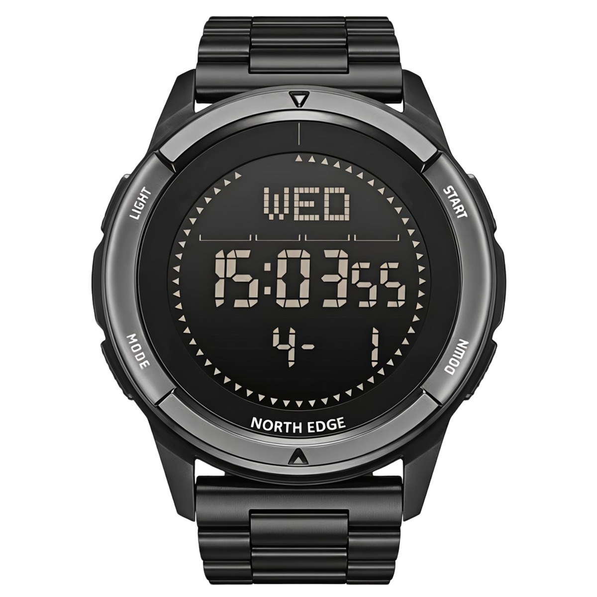 Чоловічий водостійкий спортивний тактичний з компасом годинник North Edge Alps Stainless Black с компасом