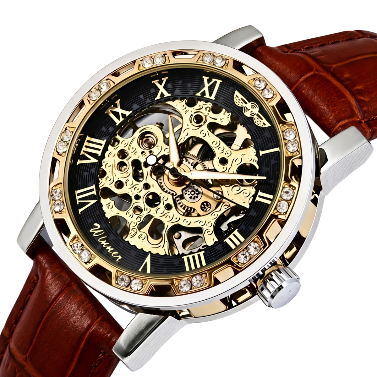 Чоловічий механічний годинник Winner Naturale Skeleton Leather