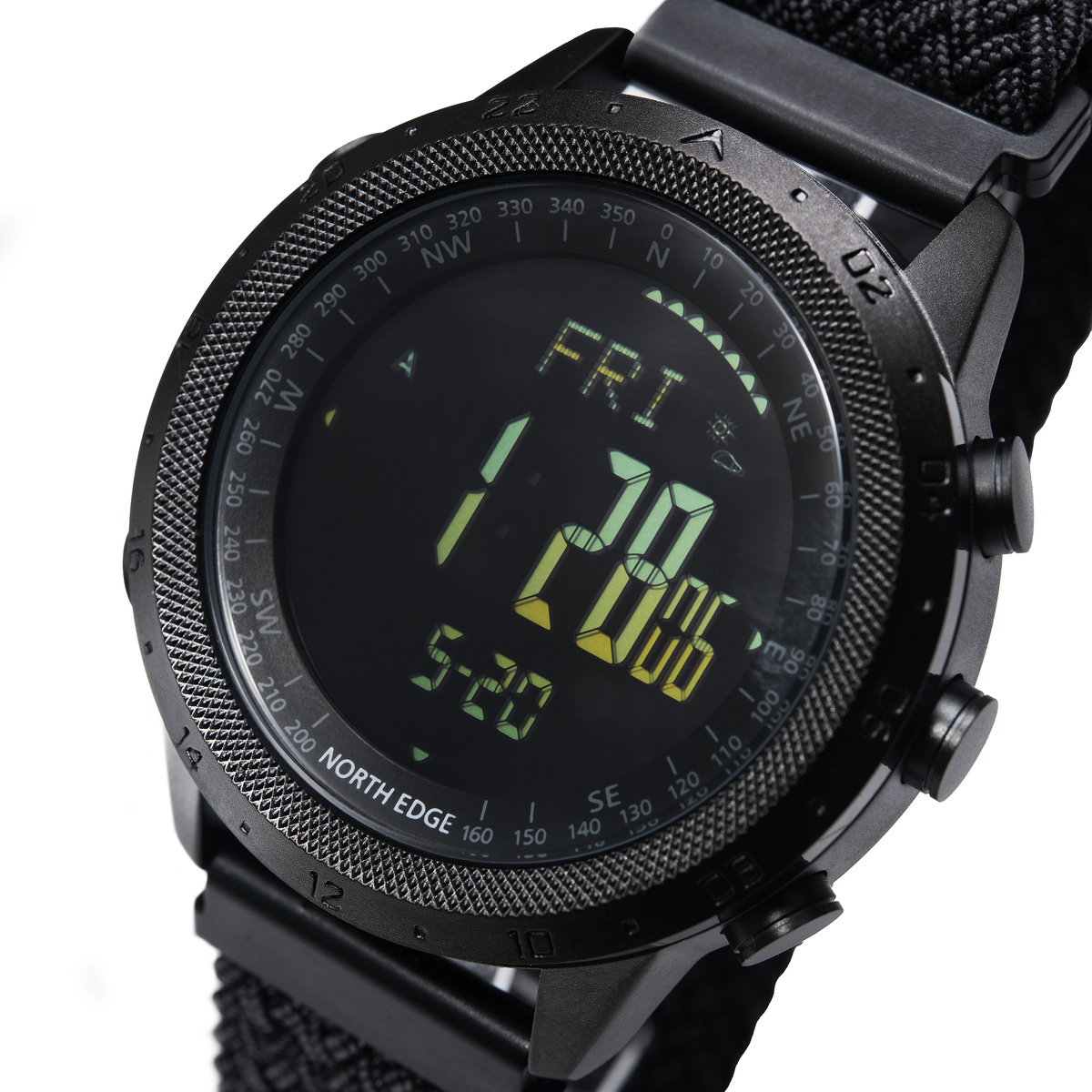 Чоловічий водостійкий спортивний тактичний з компасом годинник North Edge Desert Nylon Power 5BAR з компасом