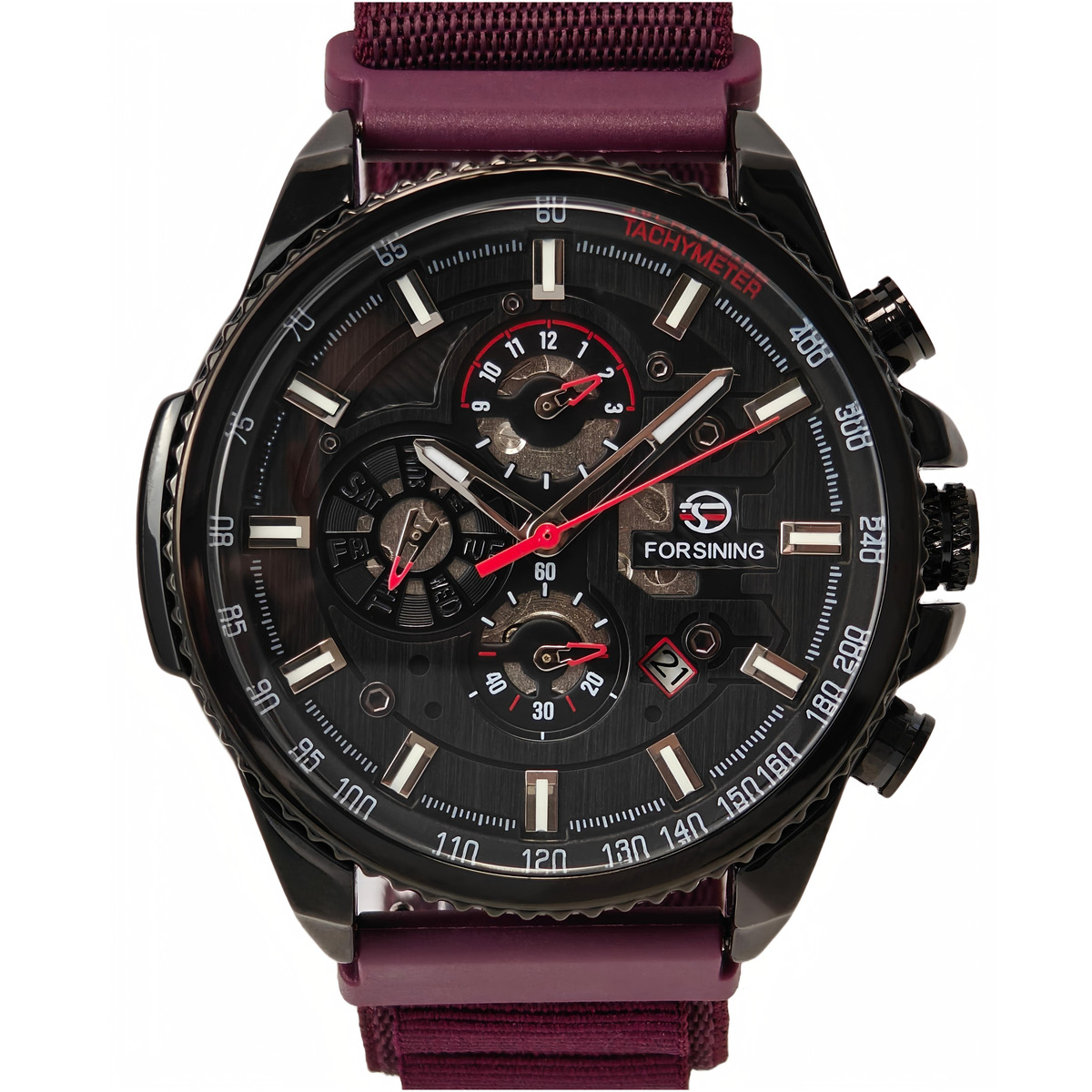 Чоловічий механічний годинник Forsining Finance Wine Red, 2 ремінці